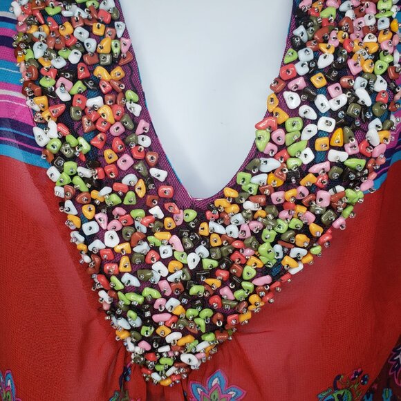 Mix Nouveau NY Women's Sz S Multicolored Embellished Sheer Blouse - Picture 3 of 6